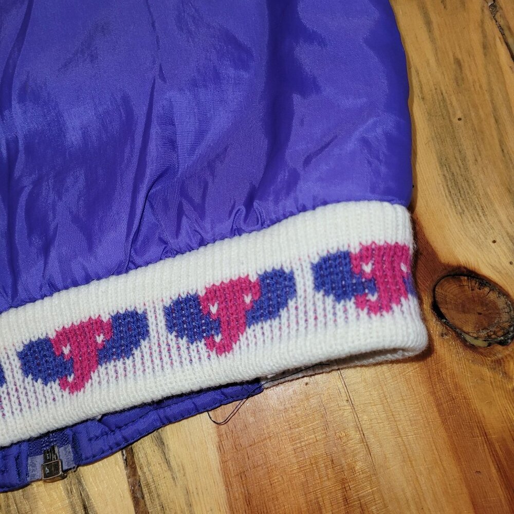 Vintage 1980s Kids 3T Hooded Jacket Purple Neon Green Hooded Giraffes Elephants. - Picture 12 of 13